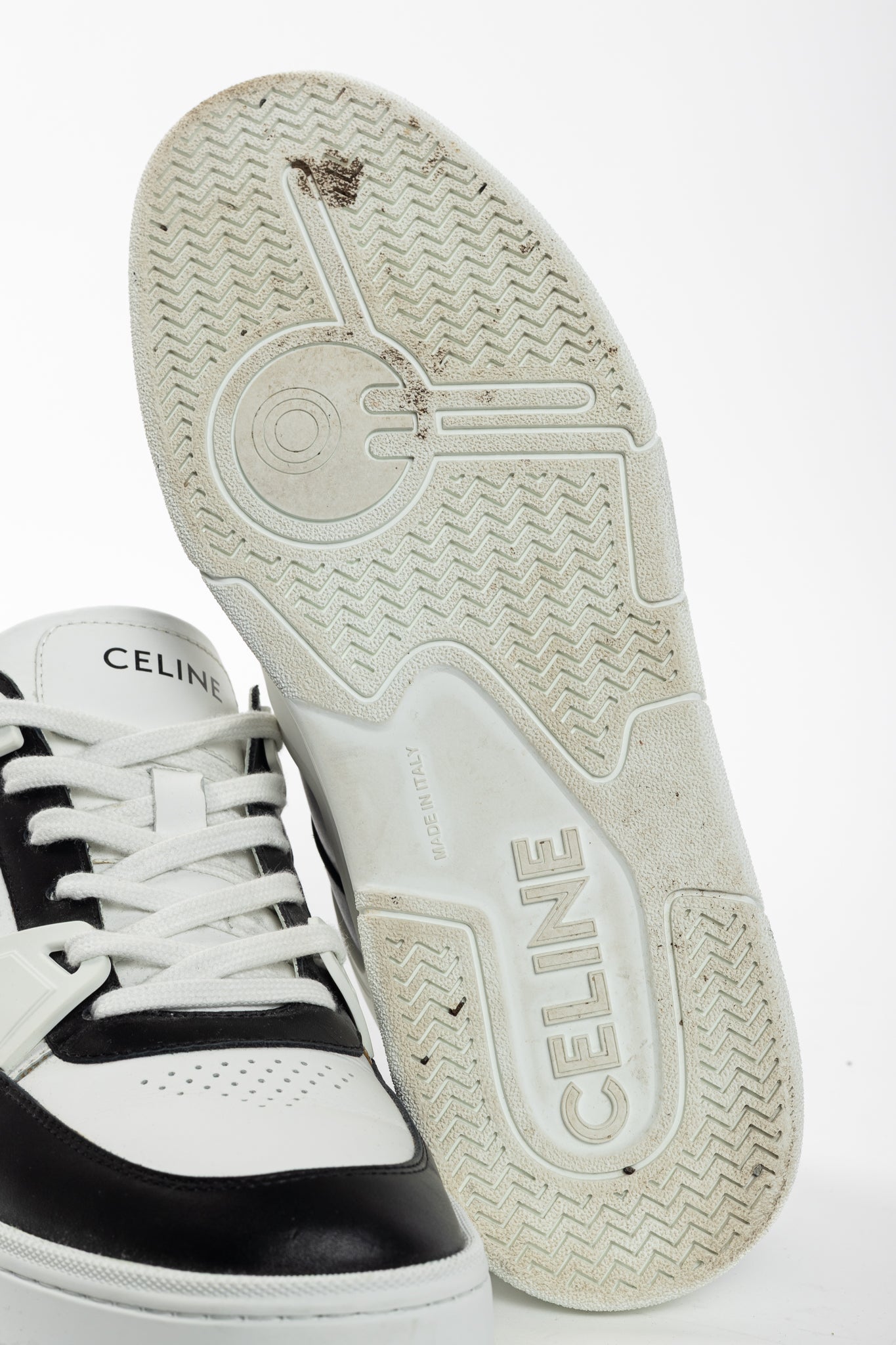 Celine CT-07 Optic White & Black Calfskin Low Lace-Up Trainers