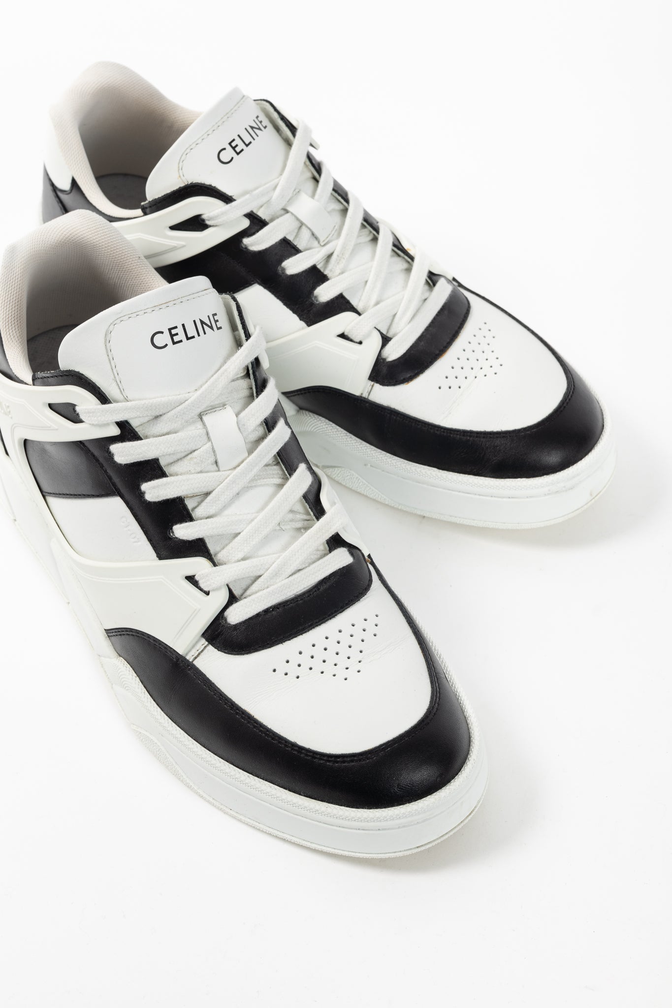 Celine CT-07 Optic White & Black Calfskin Low Lace-Up Trainers