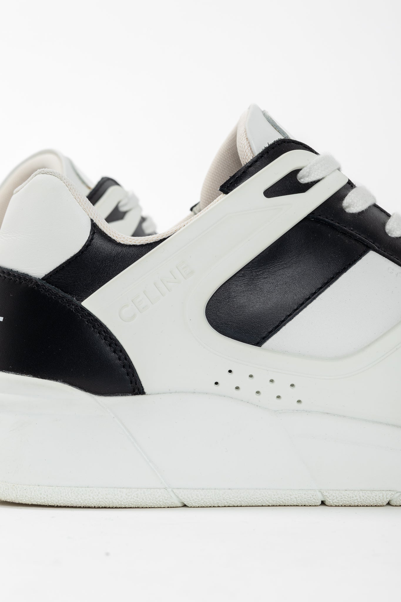 Celine CT-07 Optic White & Black Calfskin Low Lace-Up Trainers