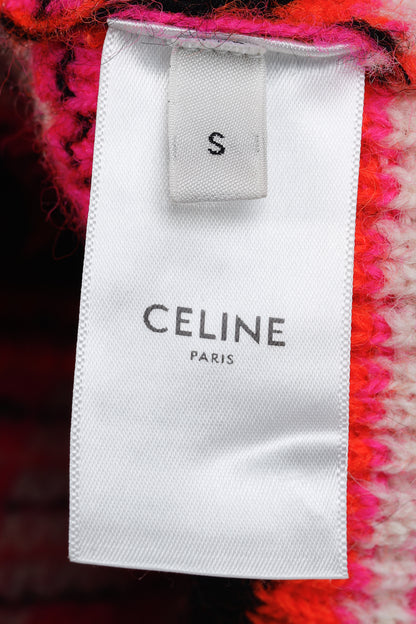 Celine Pink Striped Jacquard-Knit Wool Ski Cardigan