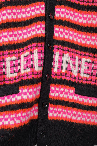 Celine Pink Striped Jacquard-Knit Wool Ski Cardigan