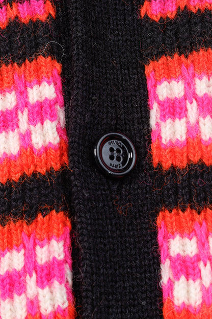 Celine Pink Striped Jacquard-Knit Wool Ski Cardigan