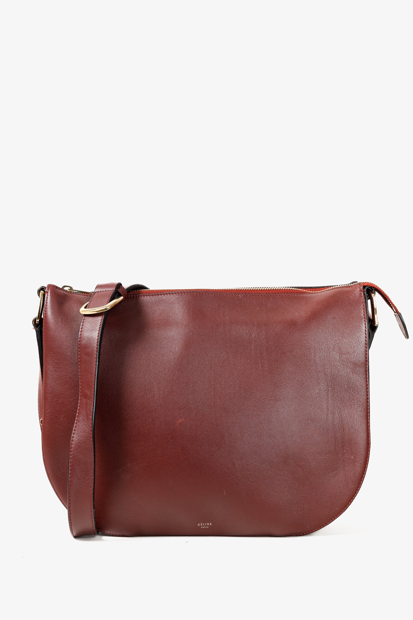 Celine Light Burgundy Medium Calfskin Saddle Bag