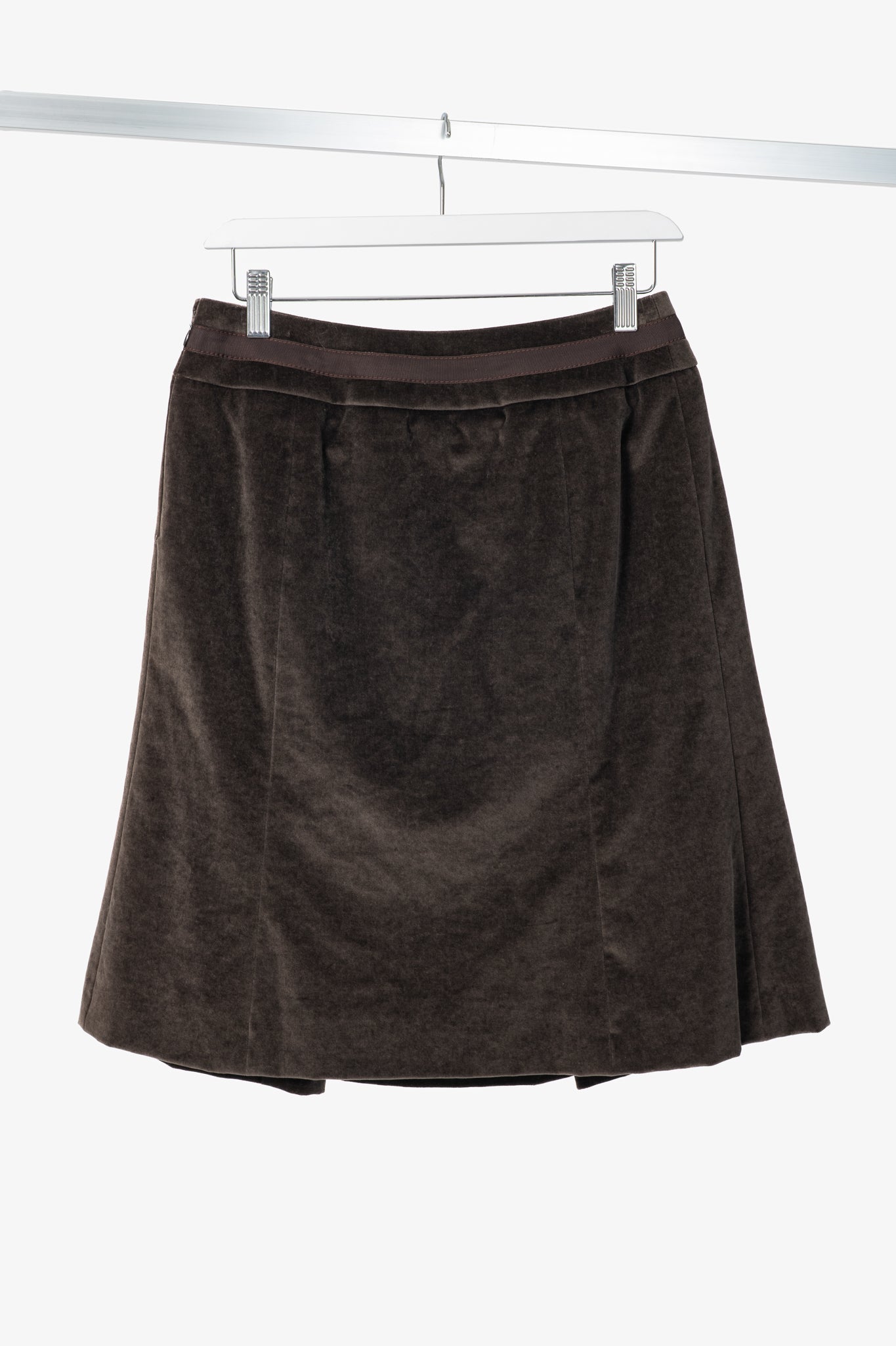 Celine Brown Velvet Buckled Pleated Mini Skirt
