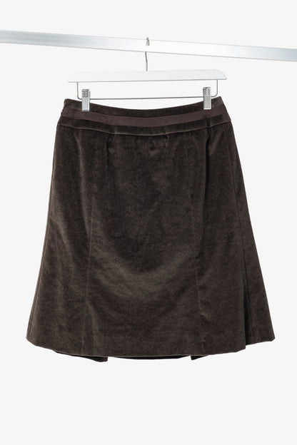 Celine Brown Velvet Buckled Pleated Mini Skirt