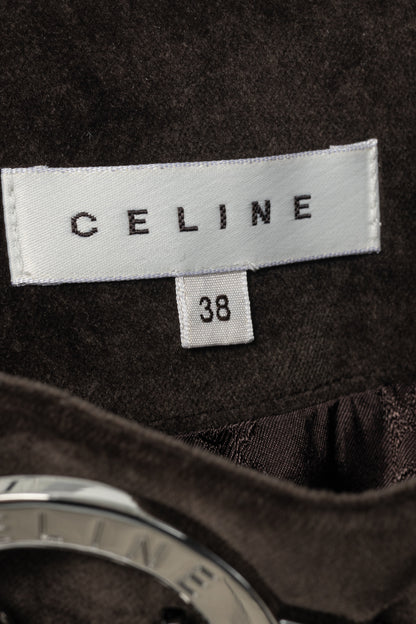 Celine Brown Velvet Buckled Pleated Mini Skirt