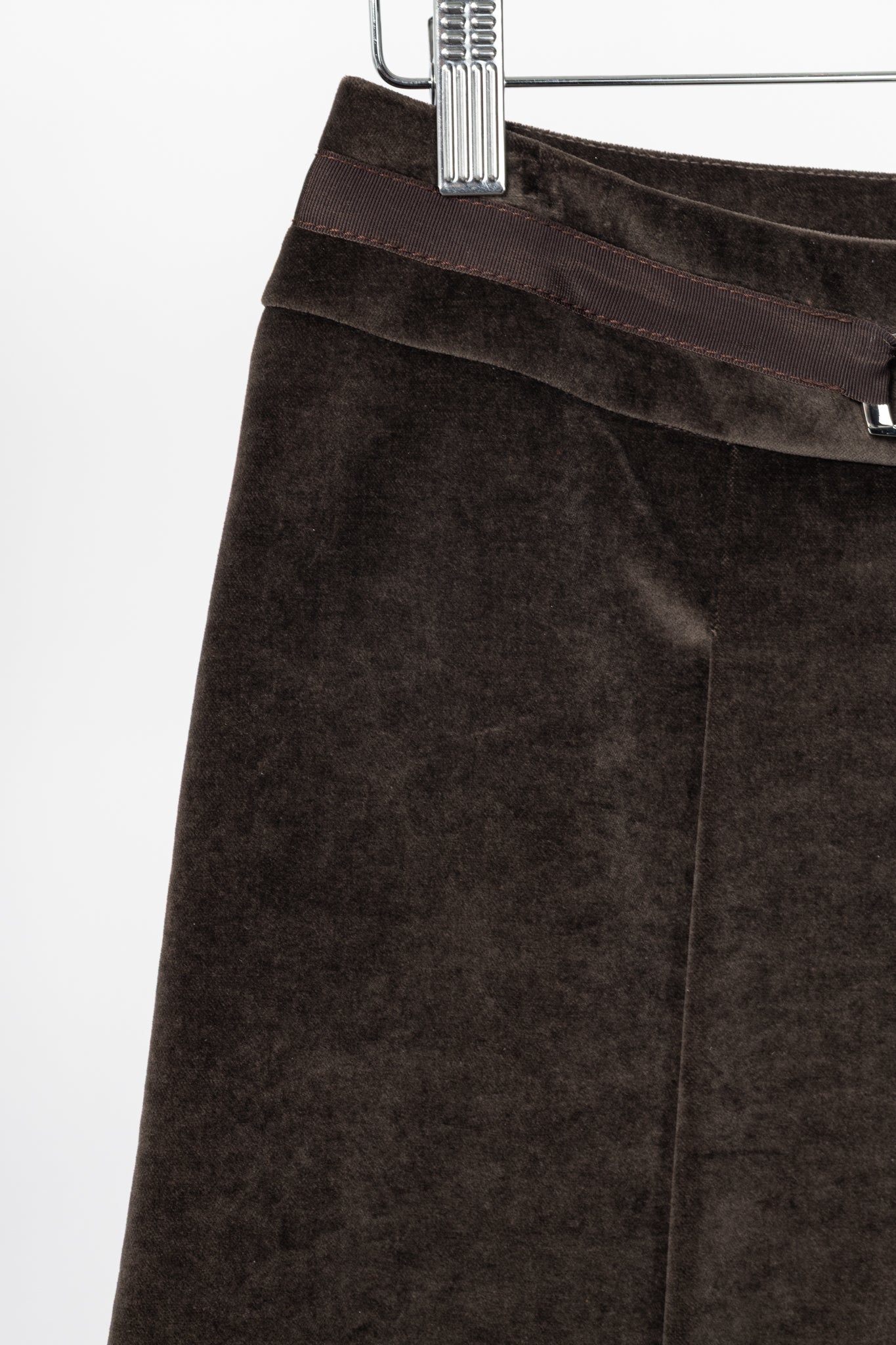 Celine Brown Velvet Buckled Pleated Mini Skirt