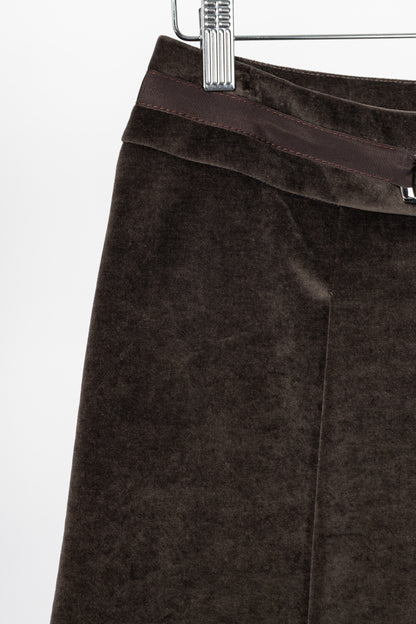Celine Brown Velvet Buckled Pleated Mini Skirt