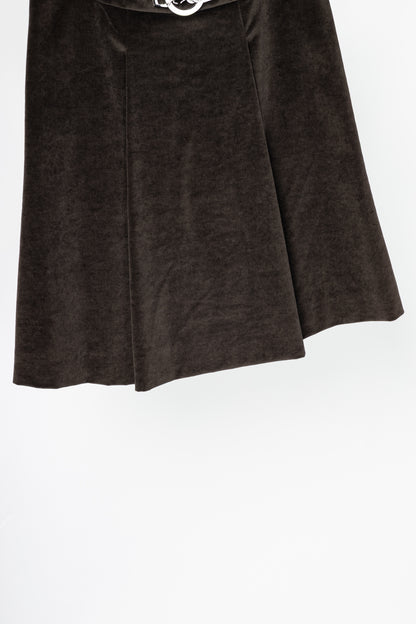 Celine Brown Velvet Buckled Pleated Mini Skirt