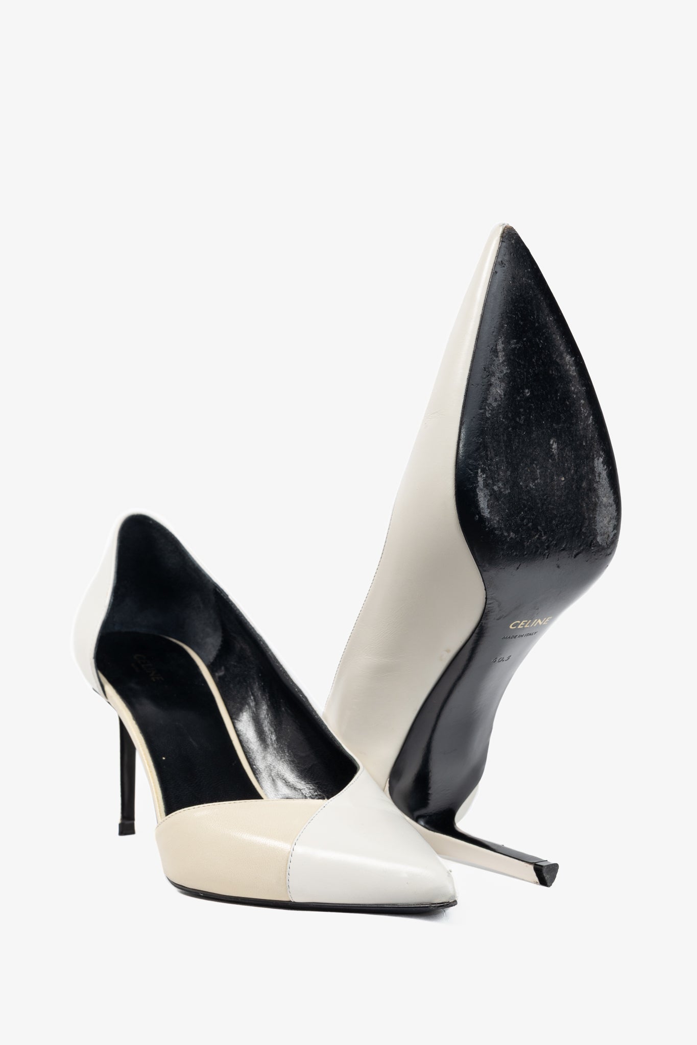 Celine Ivory & Beige Two-Tone Pointed-Toe D'Orsay Pumps