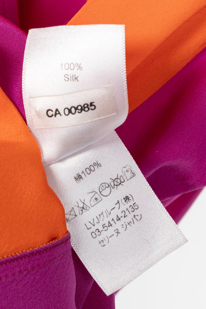 Celine SS13 Orange & Pink Colourblock Silk Buttoned Plastron Shirt