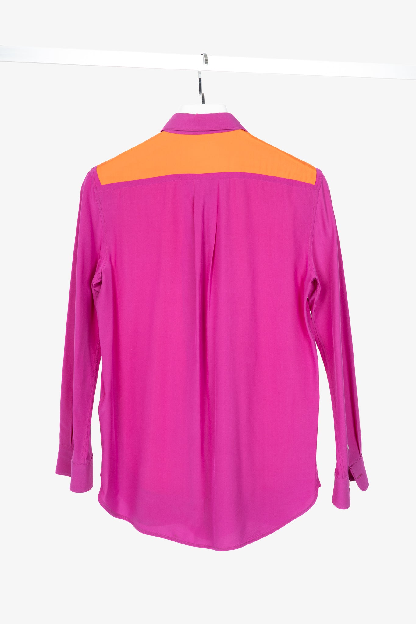 Celine SS13 Orange & Pink Colourblock Silk Buttoned Plastron Shirt