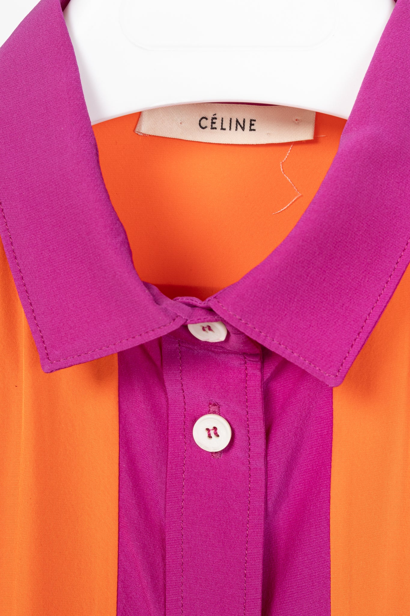 Celine SS13 Orange & Pink Colourblock Silk Buttoned Plastron Shirt