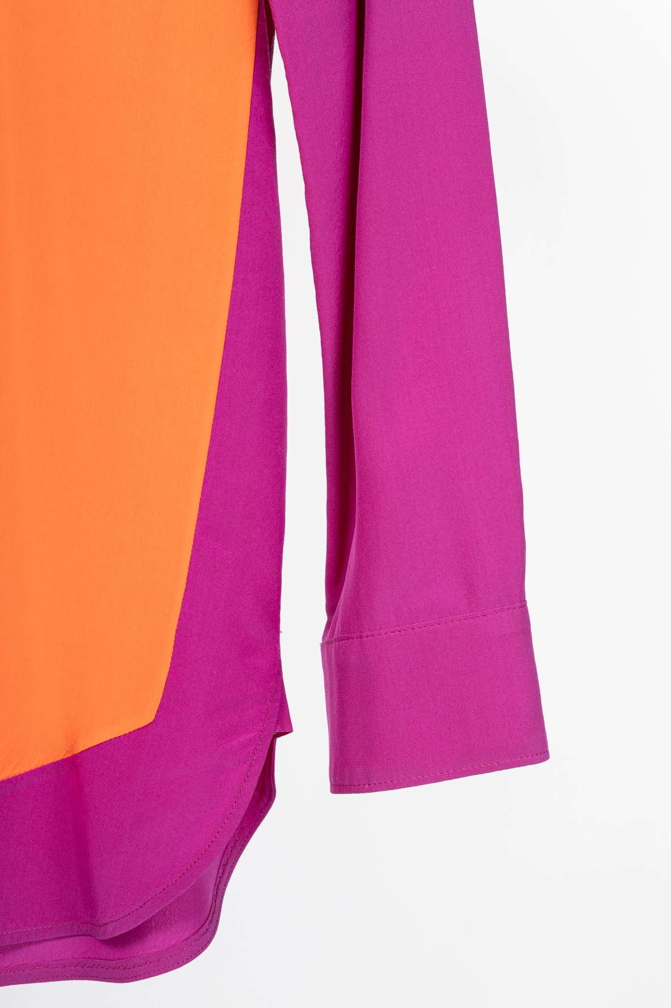 Celine SS13 Orange & Pink Colourblock Silk Buttoned Plastron Shirt