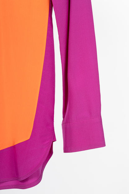 Celine SS13 Orange & Pink Colourblock Silk Buttoned Plastron Shirt