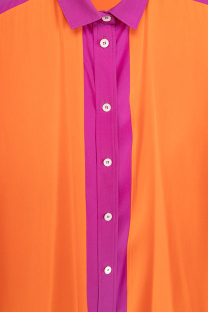 Celine SS13 Orange & Pink Colourblock Silk Buttoned Plastron Shirt