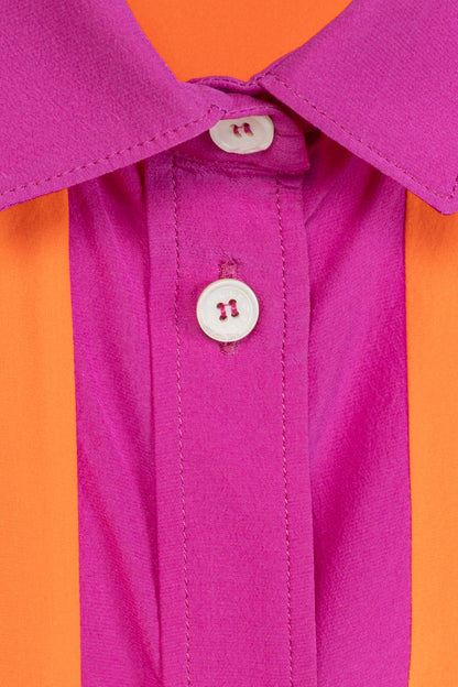 Celine SS13 Orange & Pink Colourblock Silk Buttoned Plastron Shirt