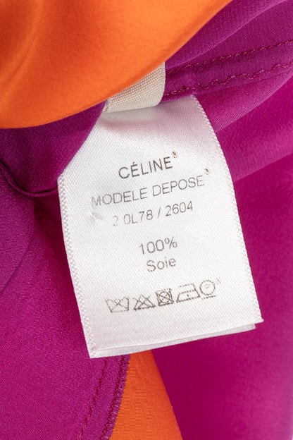 Celine SS13 Orange & Pink Colourblock Silk Buttoned Plastron Shirt