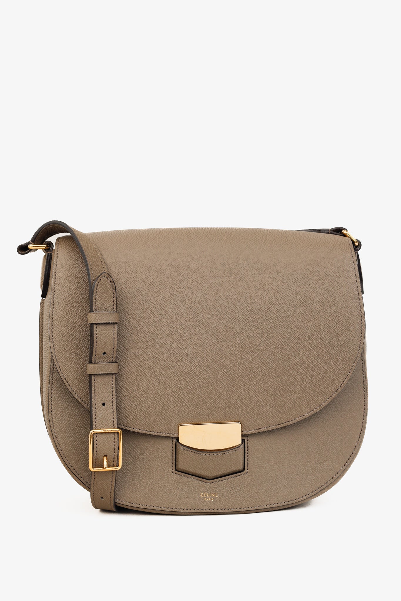 Celine Medium Trotteur Taupe Grained Calfskin Crossbody