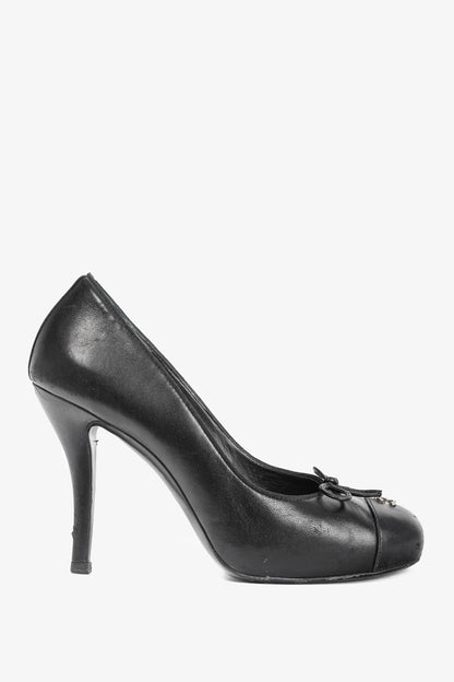 Chanel Black Leather CC-Cap-Toe Bow Pumps