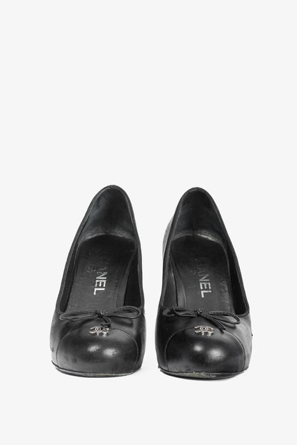 Chanel Black Leather CC-Cap-Toe Bow Pumps