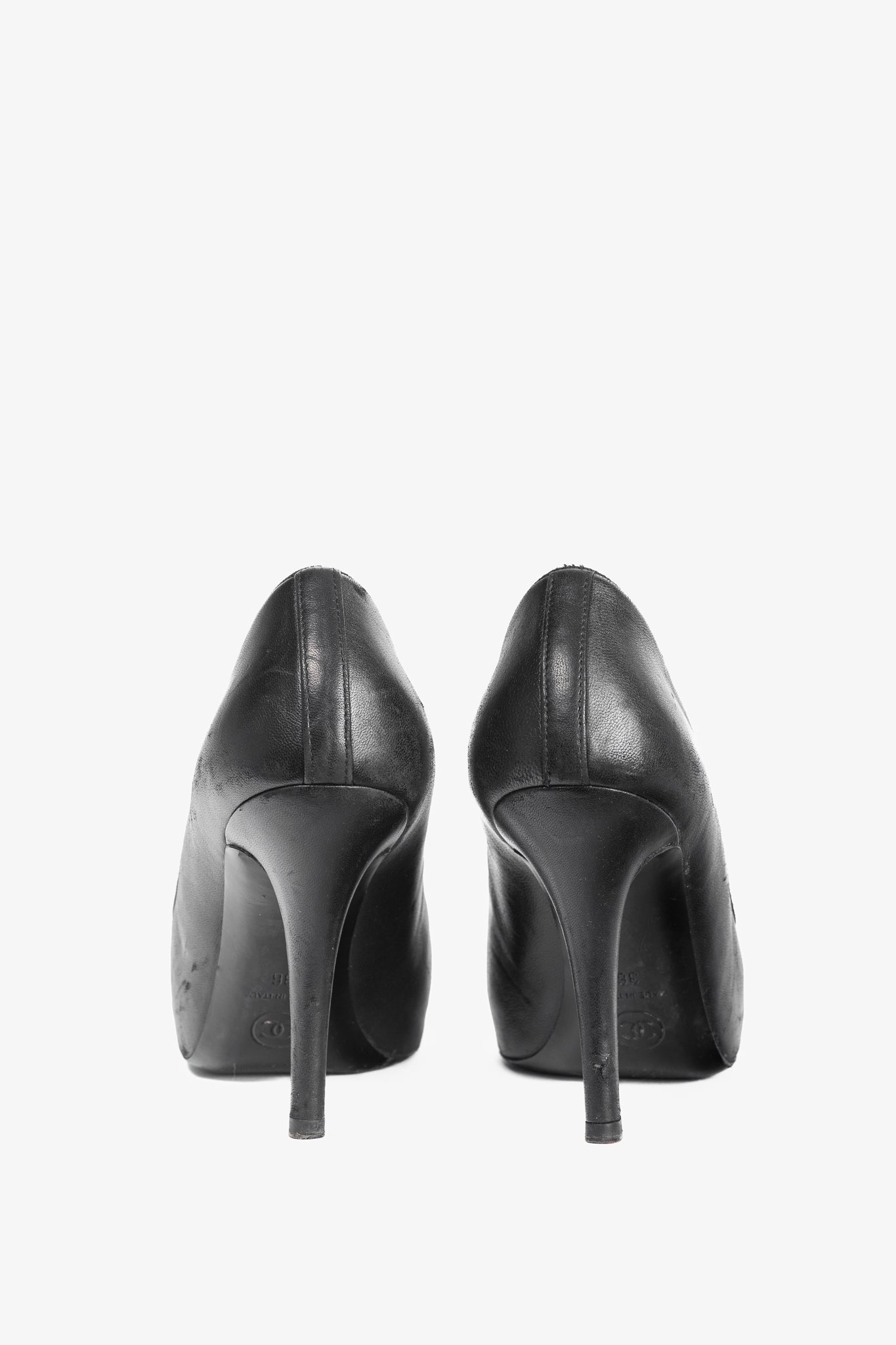 Chanel Black Leather CC-Cap-Toe Bow Pumps