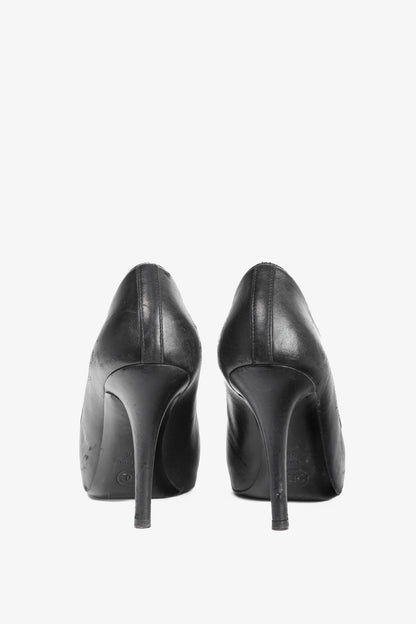 Chanel Black Leather CC-Cap-Toe Bow Pumps
