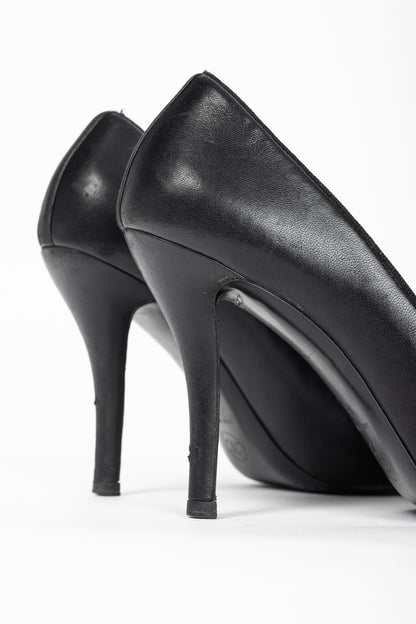 Chanel Black Leather CC-Cap-Toe Bow Pumps