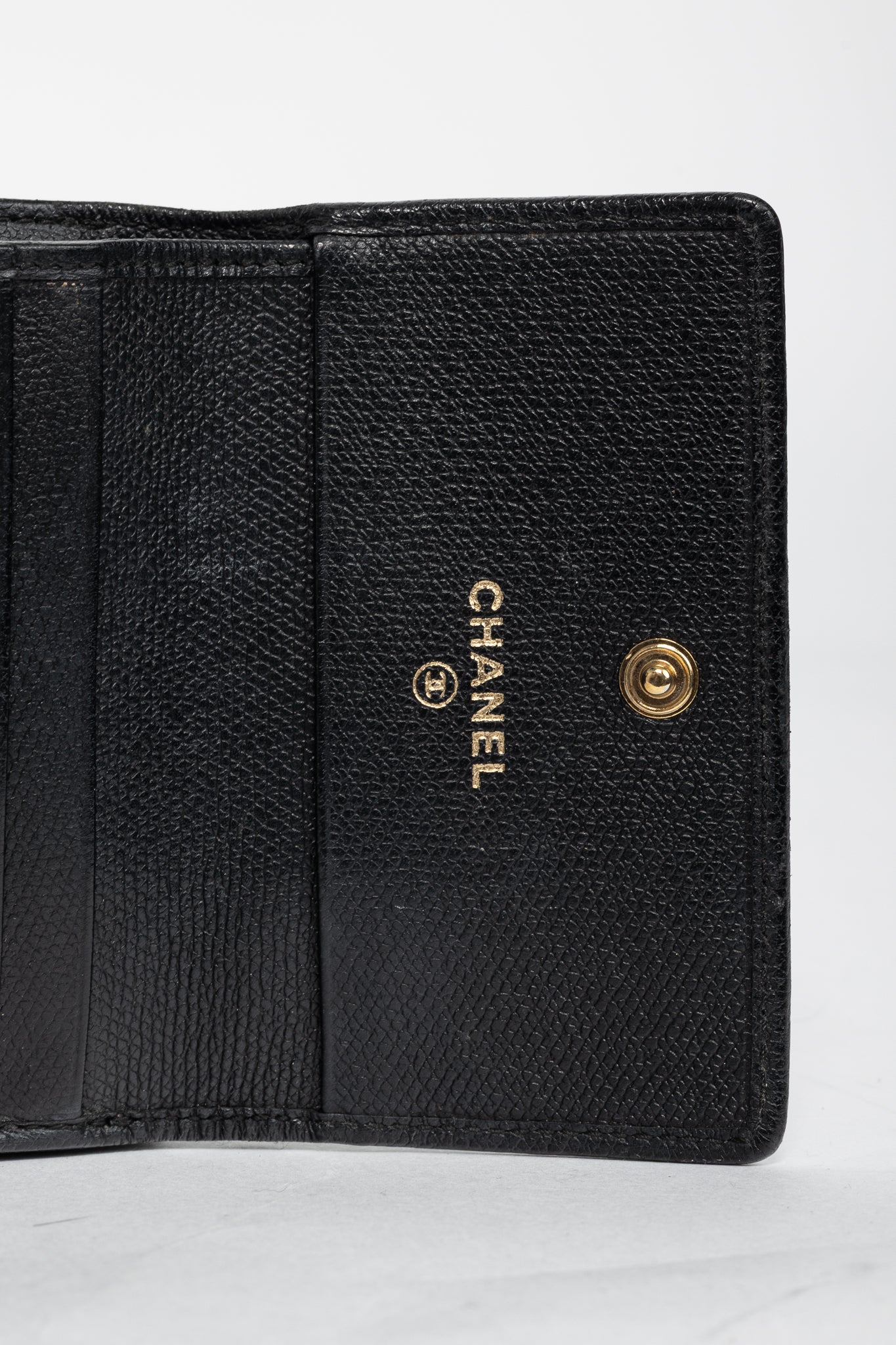 Chanel Black Leather Coco-Button Trifold Compact Wallet