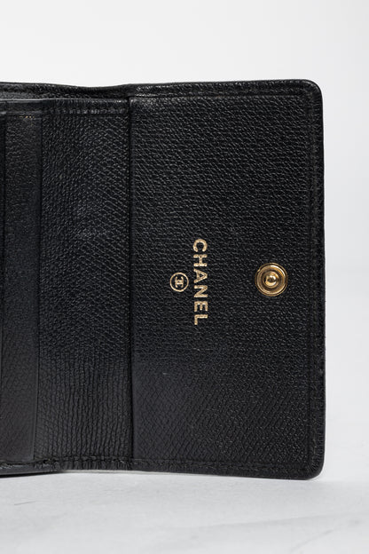 Chanel Black Leather Coco-Button Trifold Compact Wallet