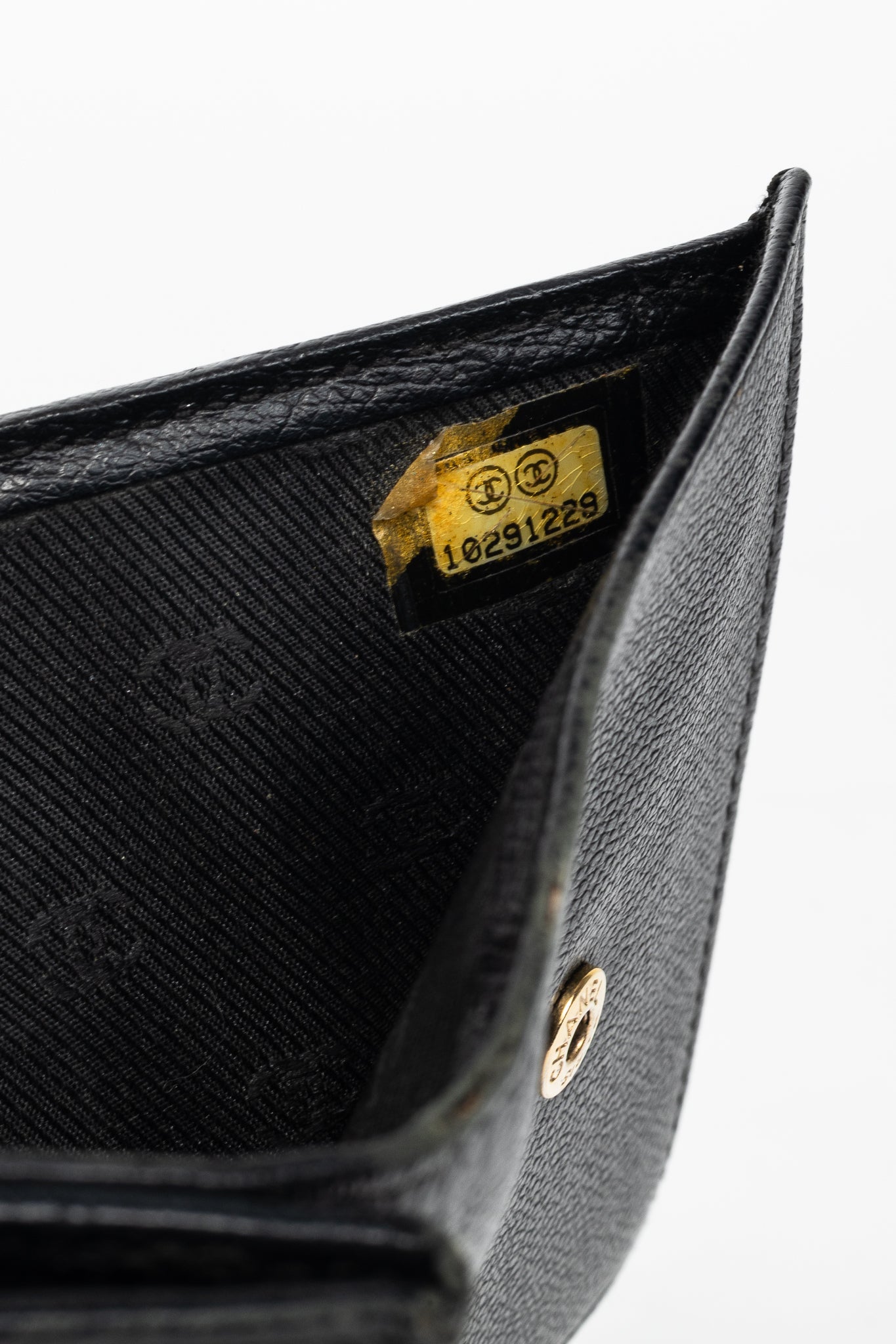 Chanel Black Leather Coco-Button Trifold Compact Wallet