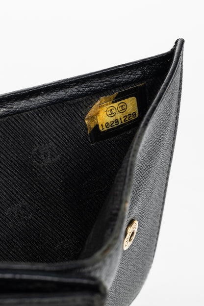 Chanel Black Leather Coco-Button Trifold Compact Wallet