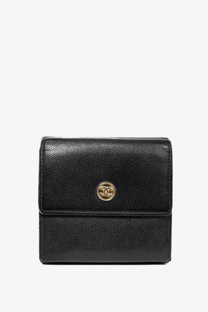 Chanel Black Leather Coco-Button Trifold Compact Wallet