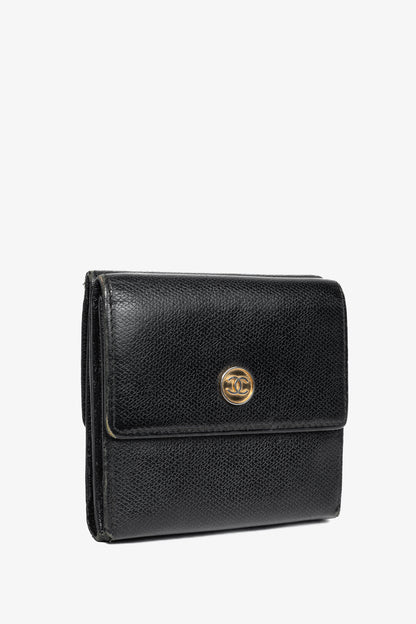 Chanel Black Leather Coco-Button Trifold Compact Wallet