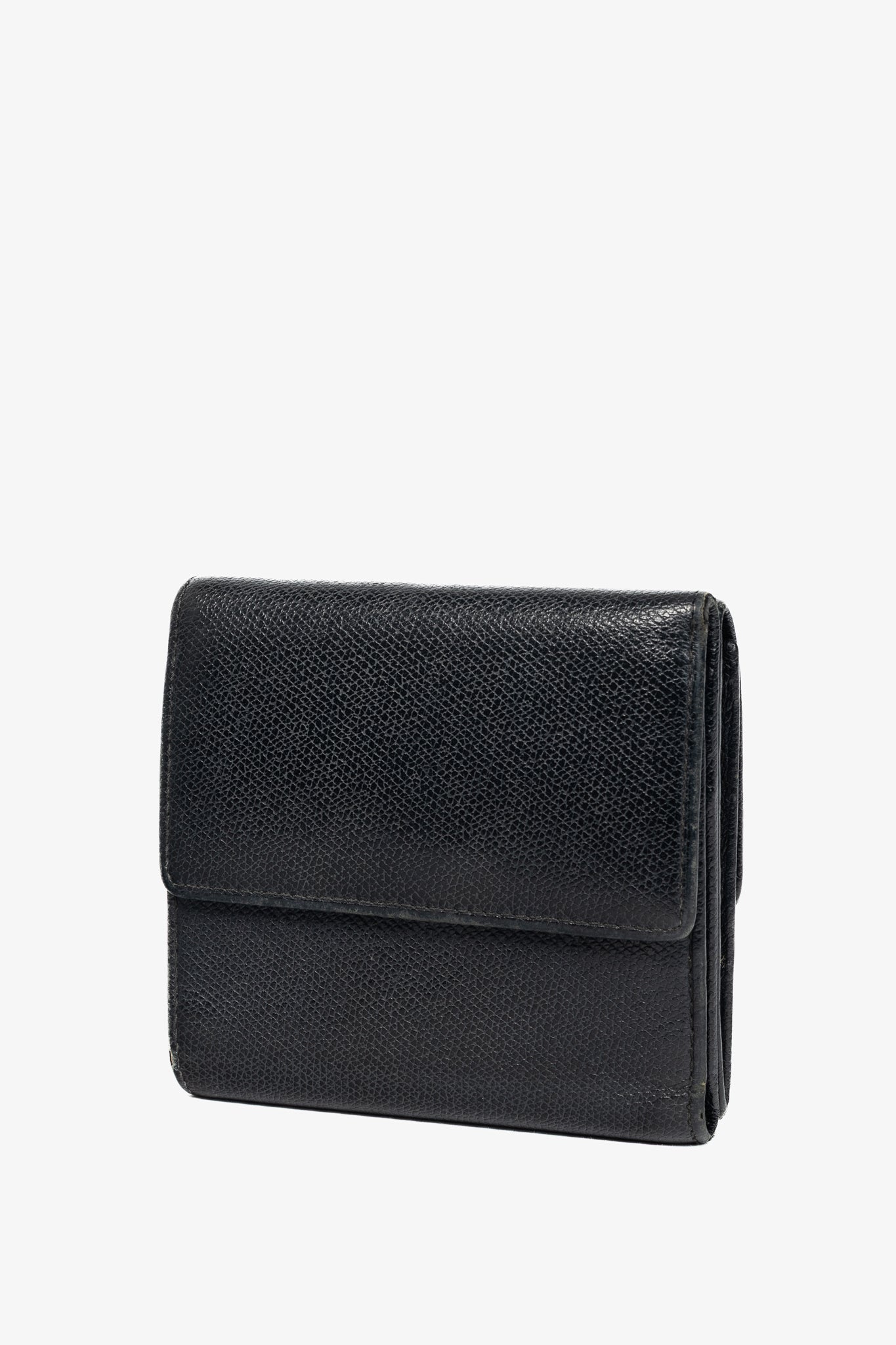 Chanel Black Leather Coco-Button Trifold Compact Wallet