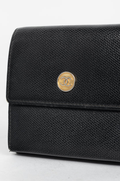 Chanel Black Leather Coco-Button Trifold Compact Wallet