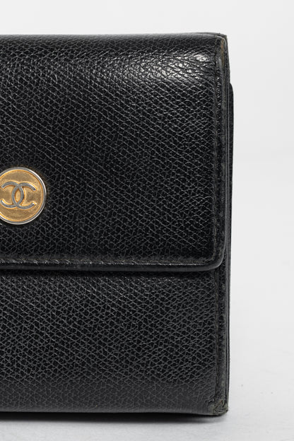 Chanel Black Leather Coco-Button Trifold Compact Wallet