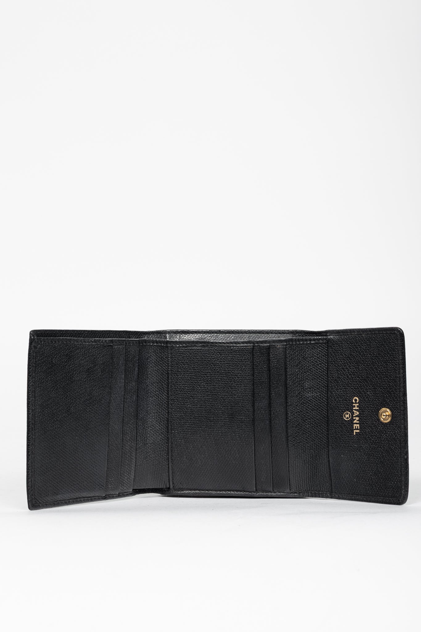Chanel Black Leather Coco-Button Trifold Compact Wallet