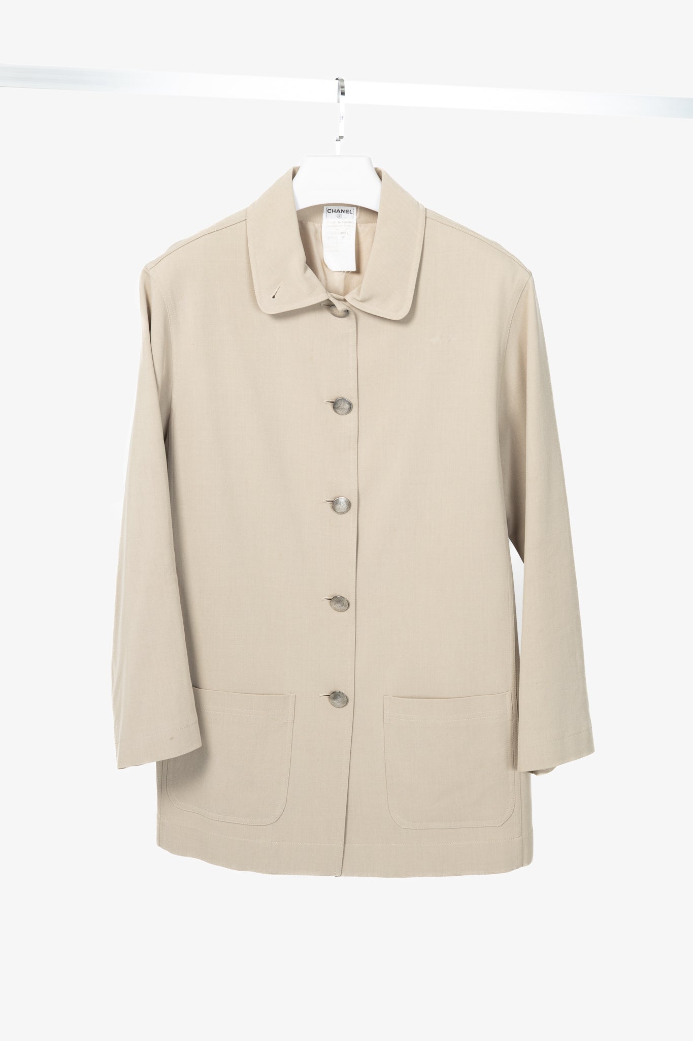 Chanel 98P Beige Wool & Cotton-Blend Twill Mac Coat
