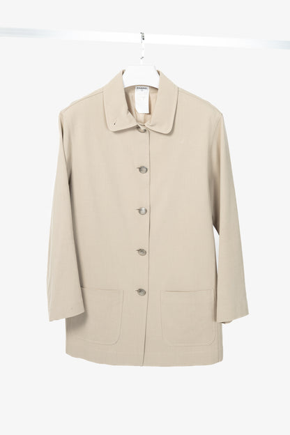 Chanel 98P Beige Wool & Cotton-Blend Twill Mac Coat