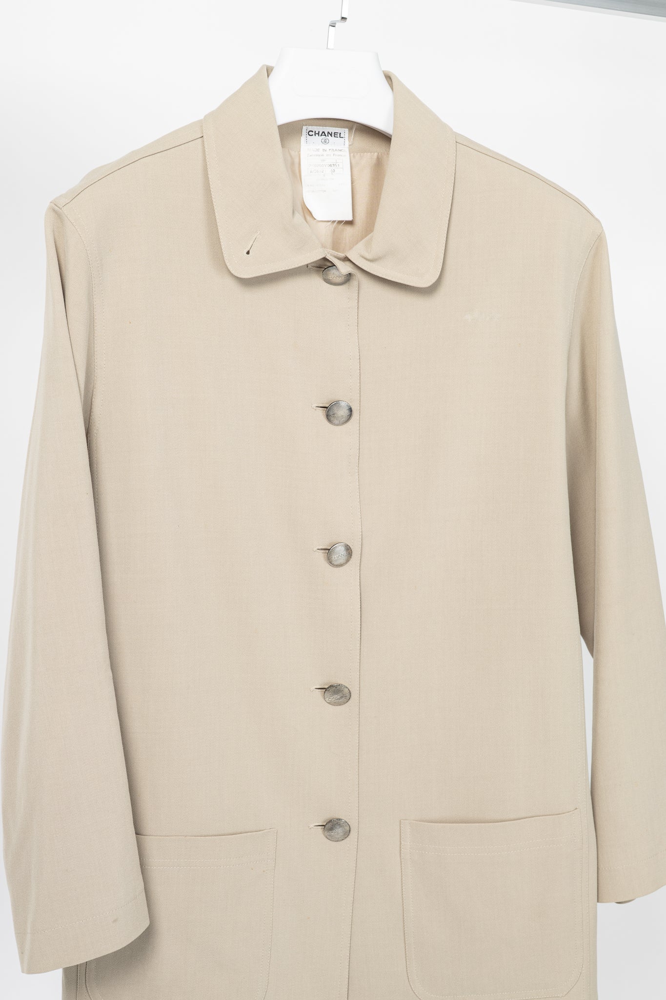 Chanel 98P Beige Wool & Cotton-Blend Twill Mac Coat