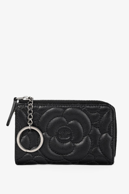 Chanel Black Caviar Leather Camellia-Embossed Key Holder