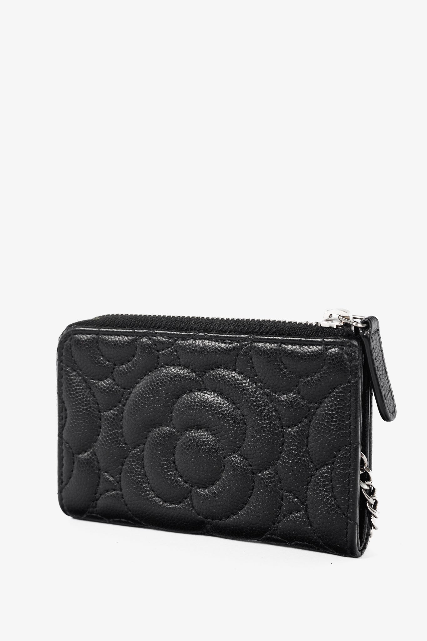 Chanel Black Caviar Leather Camellia-Embossed Key Holder