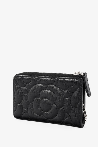 Chanel Black Caviar Leather Camellia-Embossed Key Holder