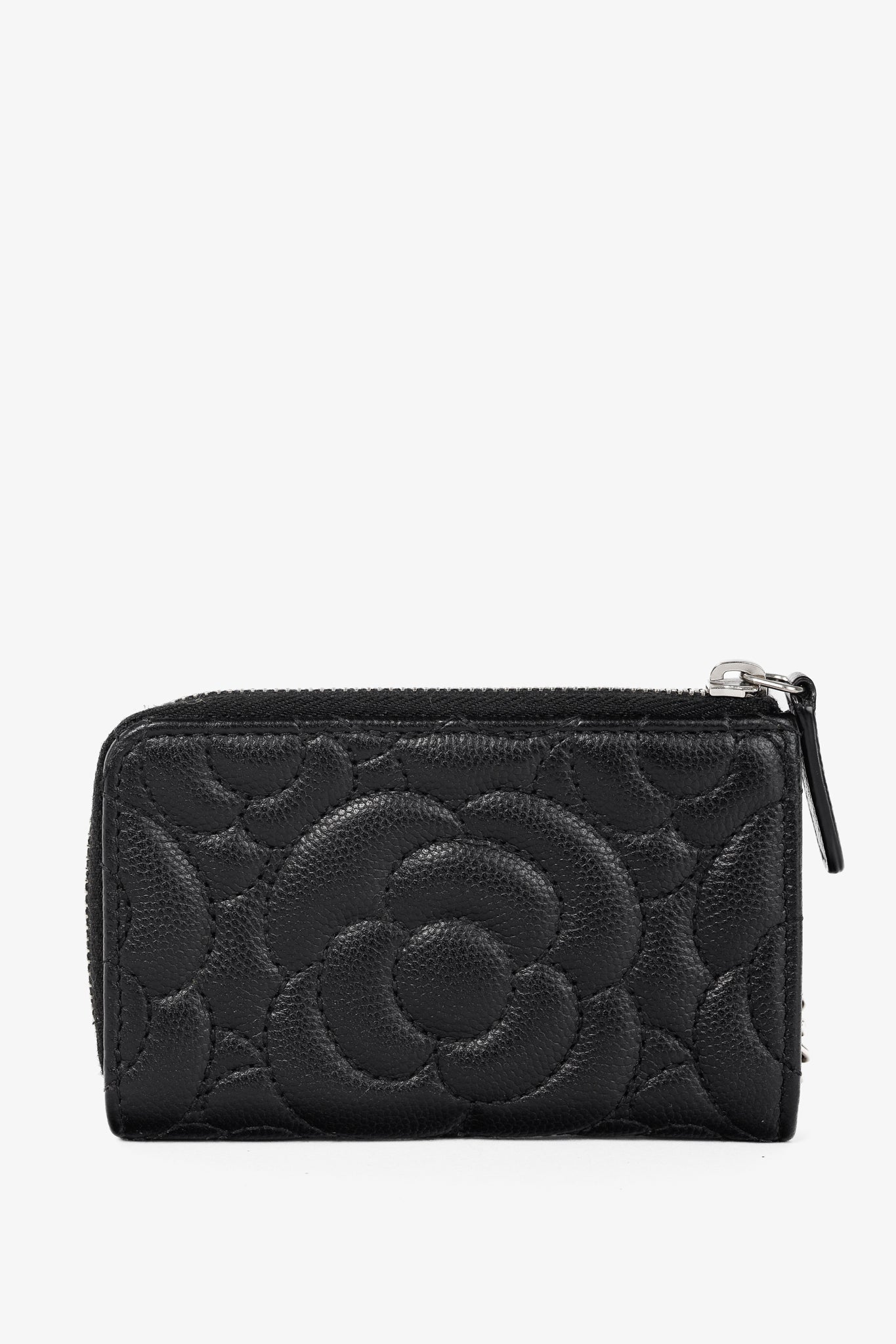 Chanel Black Caviar Leather Camellia-Embossed Key Holder