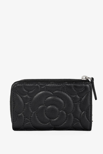 Chanel Black Caviar Leather Camellia-Embossed Key Holder