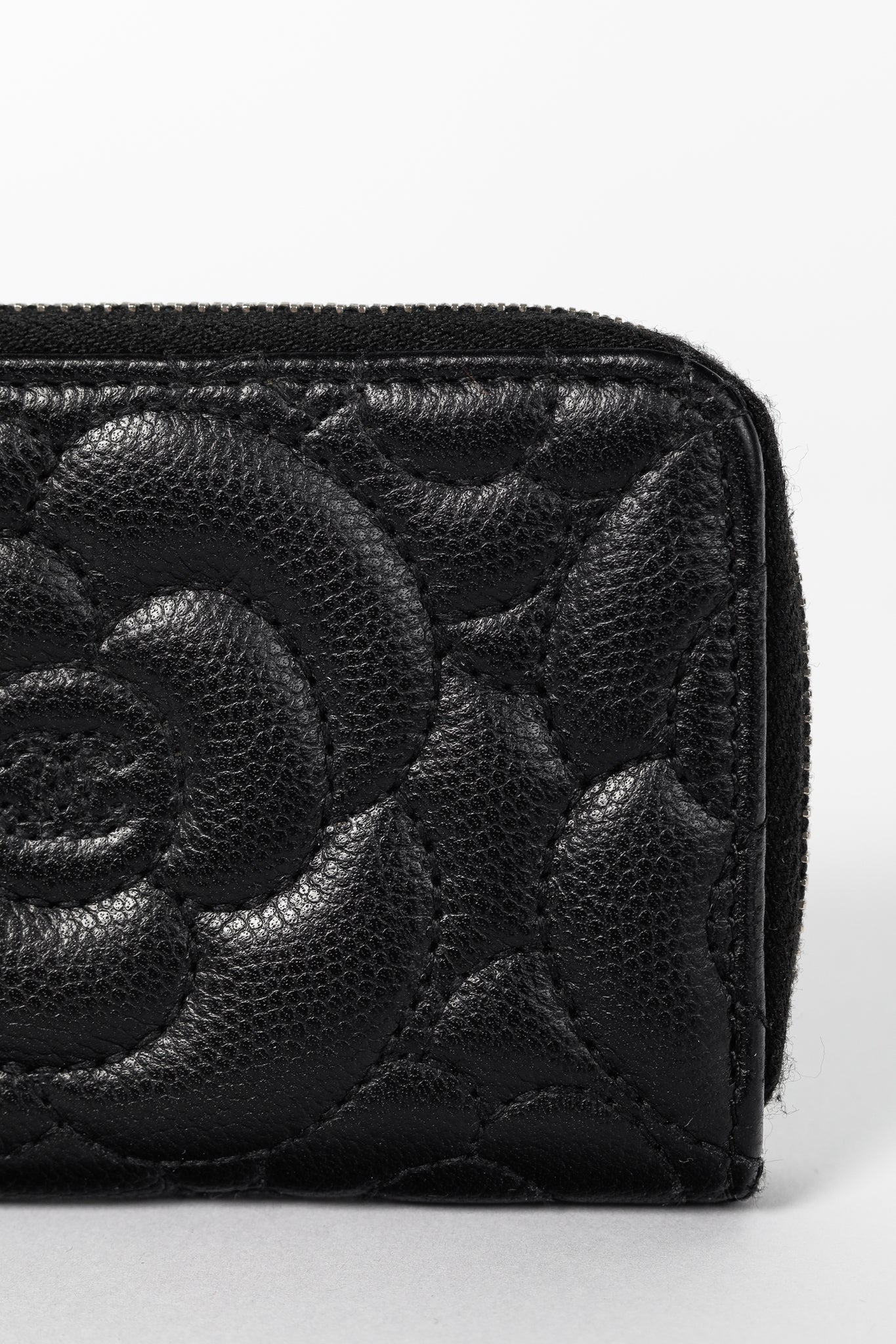 Chanel Black Caviar Leather Camellia-Embossed Key Holder