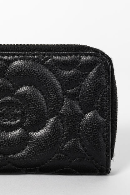 Chanel Black Caviar Leather Camellia-Embossed Key Holder
