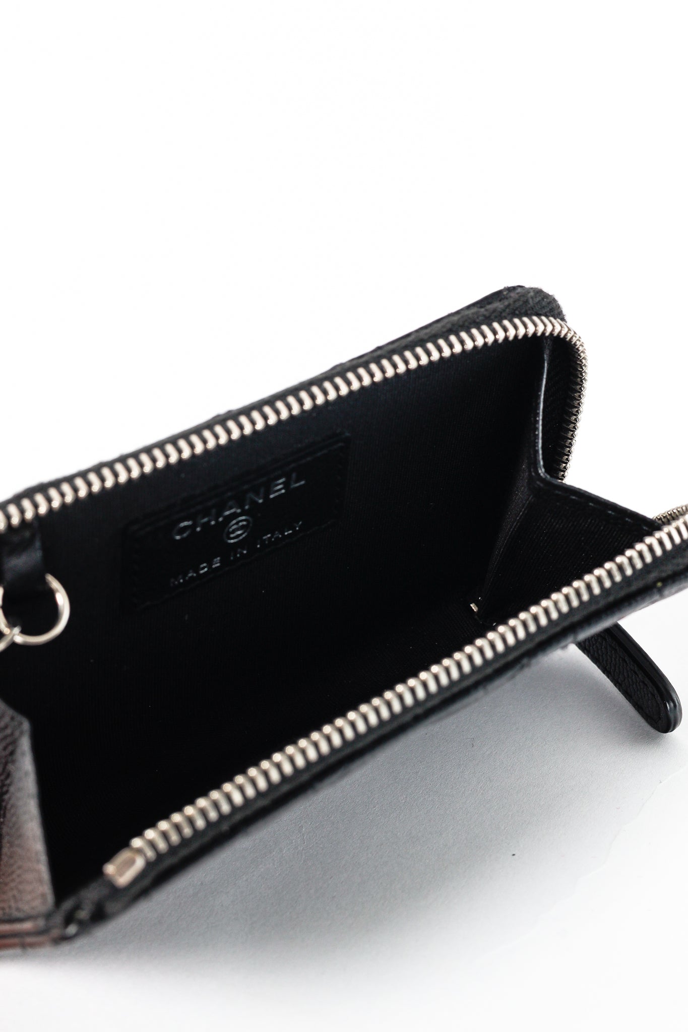 Chanel Black Caviar Leather Camellia-Embossed Key Holder