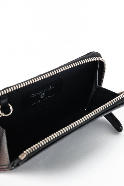 Chanel Black Caviar Leather Camellia-Embossed Key Holder